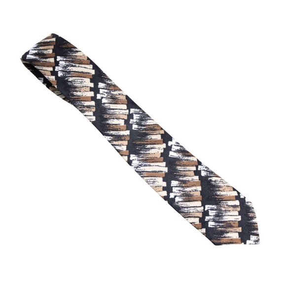 Christian Dior MONSIEUR Tie 100% Silk - White, Beige & Black Diagonal Pattern - Picture 4 of 6